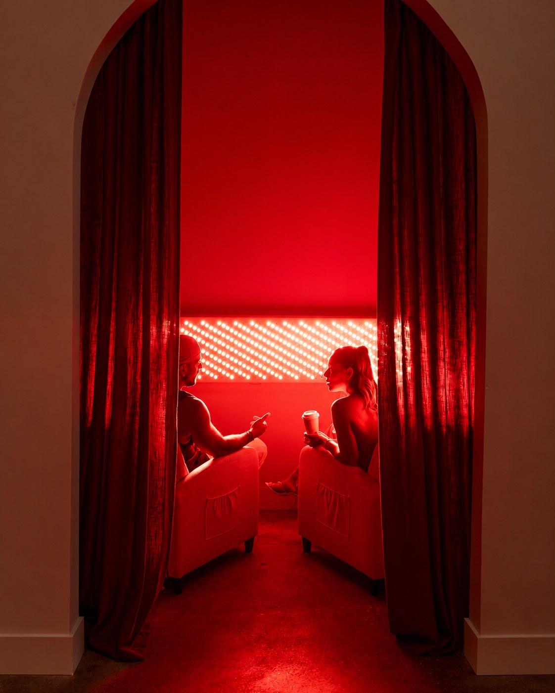 Rosy and Alex, CALMA's founders, in conversation in the red light room